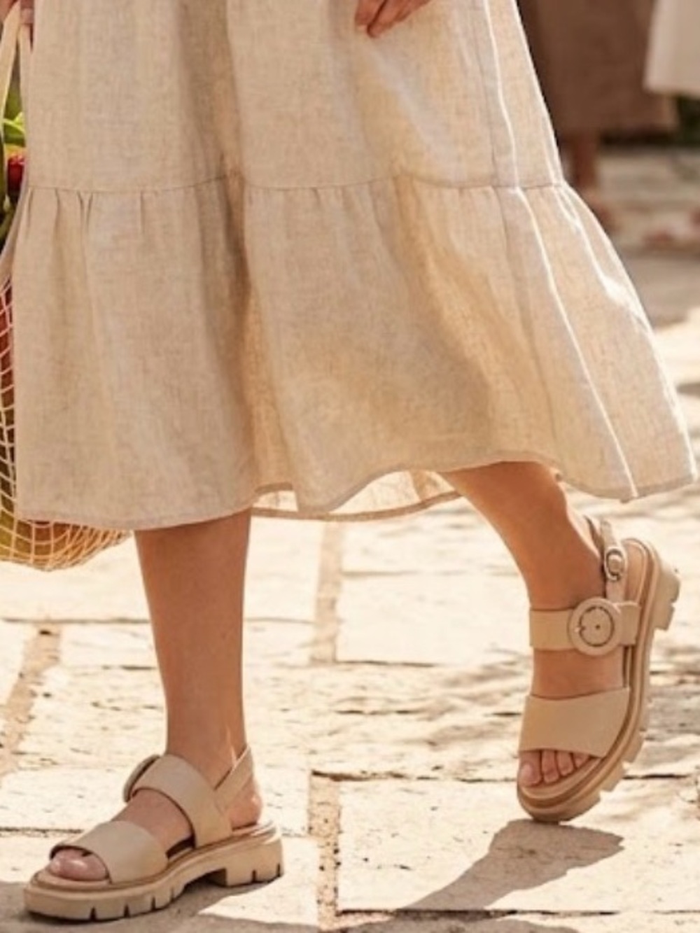 Women's Chunky Beige Buckle Strap Sandals